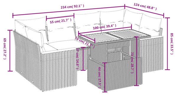 7 részes bézs polyrattan kerti ülőgarnitúra párnákkal