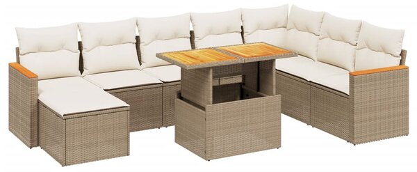 9 részes bézs polyrattan kerti ülőgarnitúra párnákkal