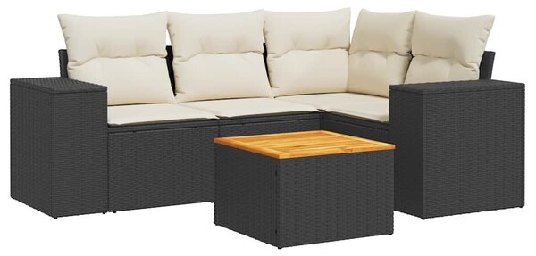 5 részes fekete polyrattan kerti kanapészett párnákkal