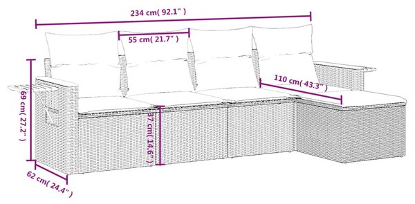 5 részes szürke polyrattan kerti ülőgarnitúra párnákkal