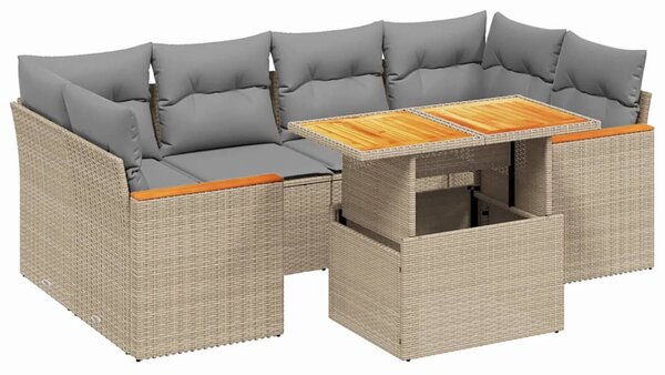 7 részes bézs polyrattan kerti ülőgarnitúra párnákkal