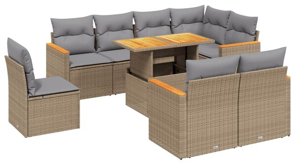 9 részes bézs polyrattan kerti ülőgarnitúra párnákkal