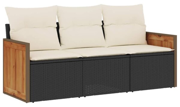 3 részes fekete polyrattan kerti ülőgarnitúra párnával
