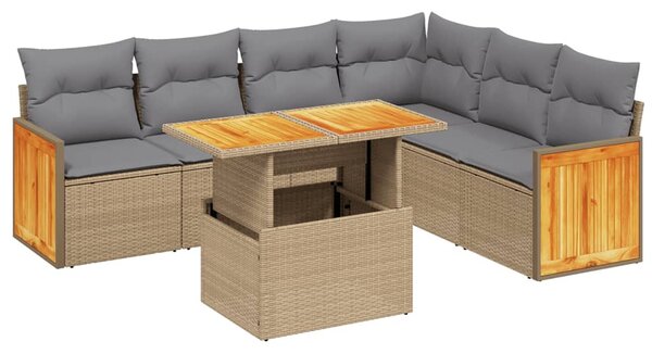 7 részes bézs polyrattan kerti ülőgarnitúra párnákkal