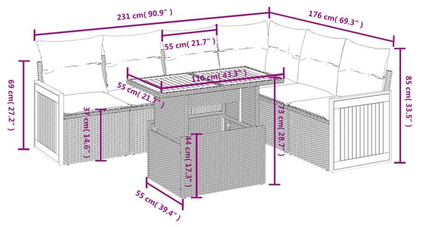 7 részes bézs polyrattan kerti ülőgarnitúra párnákkal