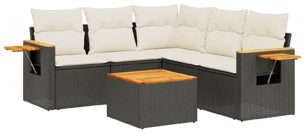 6 részes fekete polyrattan kerti ülőgarnitúra párnákkal