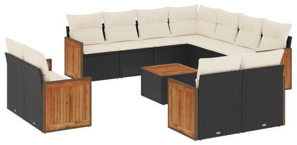 12 részes fekete polyrattan kerti ülőgarnitúra párnákkal