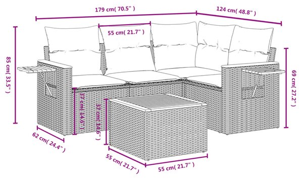 5 részes szürke polyrattan kerti ülőgarnitúra párnákkal
