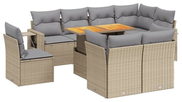 9 részes bézs polyrattan kerti ülőgarnitúra párnákkal