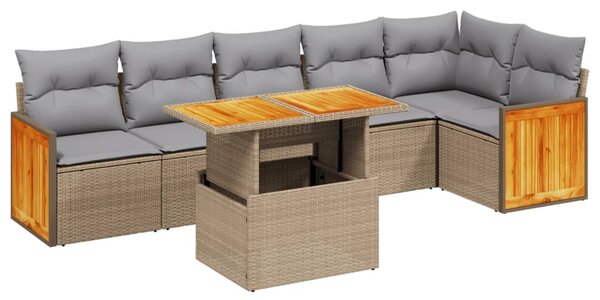 7 részes bézs polyrattan kerti ülőgarnitúra párnákkal