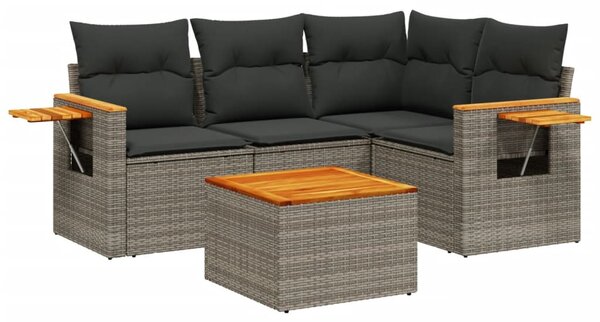 5 részes szürke polyrattan kerti ülőgarnitúra párnákkal
