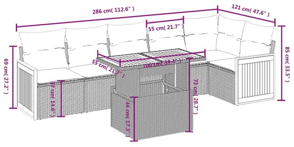 7 részes bézs polyrattan kerti ülőgarnitúra párnákkal