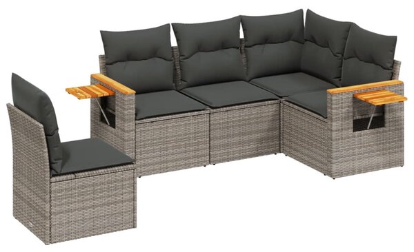 5 részes szürke polyrattan kerti ülőgarnitúra párnákkal