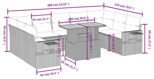 10 részes bézs polyrattan kerti ülőgarnitúra párnával