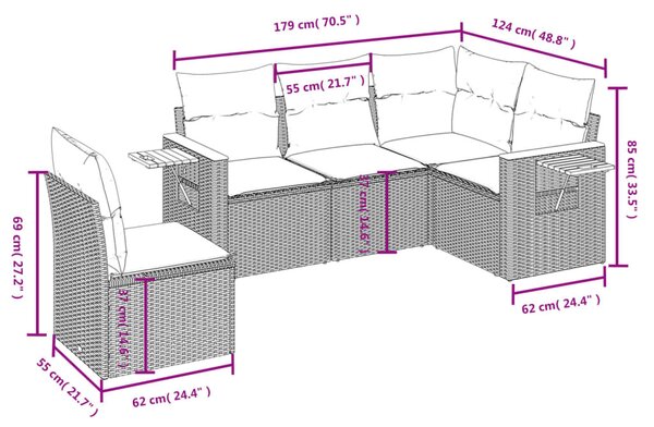 5 részes szürke polyrattan kerti ülőgarnitúra párnákkal