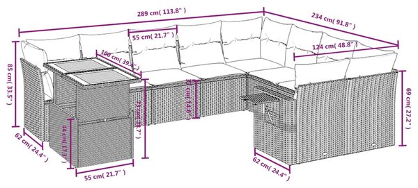 10 részes bézs polyrattan kerti ülőgarnitúra párnával