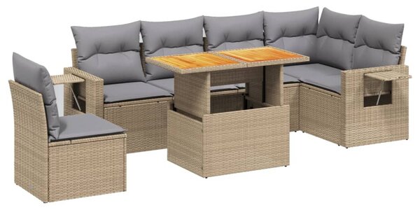 7 részes bézs polyrattan kerti ülőgarnitúra párnákkal