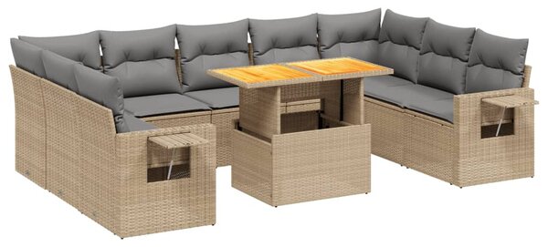 10 részes bézs polyrattan kerti ülőgarnitúra párnával