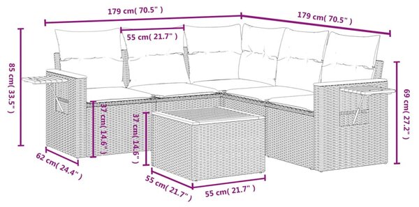 6 részes szürke polyrattan kerti ülőgarnitúra párnákkal