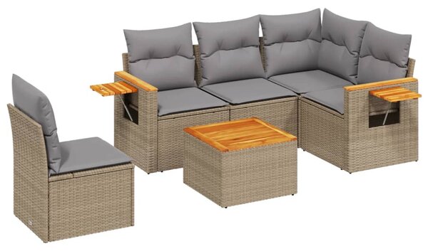 6 részes bézs polyrattan kerti ülőgarnitúra párnával