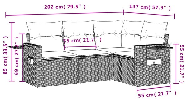 4 részes barna polyrattan kerti ülőgarnitúra párnákkal