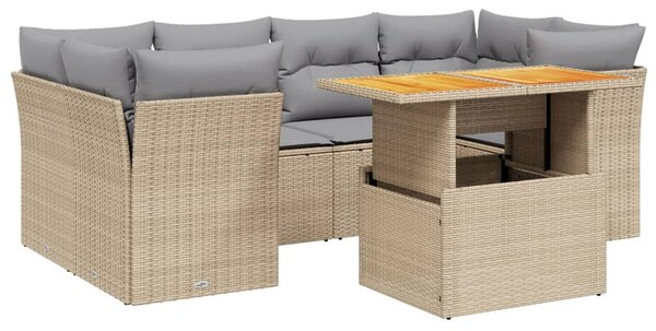7 részes bézs polyrattan kerti ülőgarnitúra párnákkal