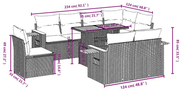 9 részes bézs polyrattan kerti ülőgarnitúra párnákkal