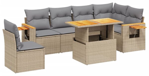7 részes bézs polyrattan kerti ülőgarnitúra párnákkal