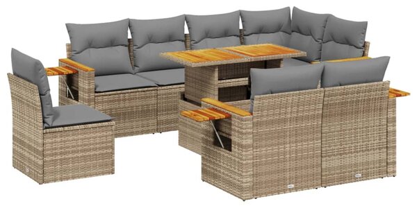 9 részes bézs polyrattan kerti ülőgarnitúra párnákkal