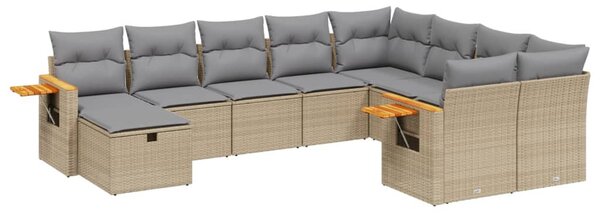 10 részes bézs polyrattan kerti ülőgarnitúra párnával