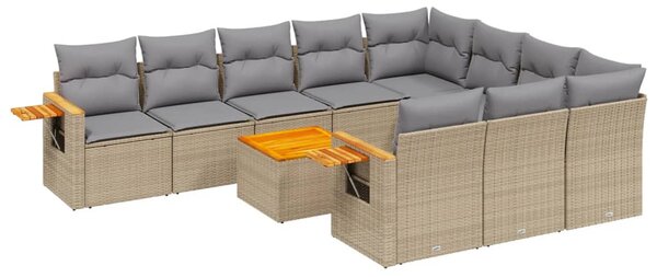 11 részes bézs polyrattan kerti ülőgarnitúra párnákkal