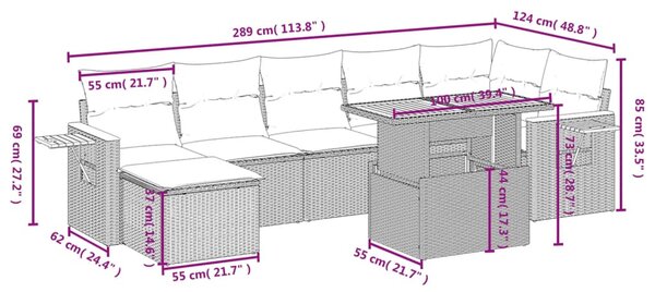 8 részes bézs polyrattan kerti ülőgarnitúra párnával