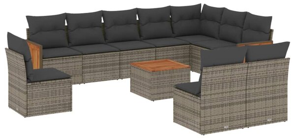 11 részes szürke polyrattan kerti ülőgarnitúra párnákkal