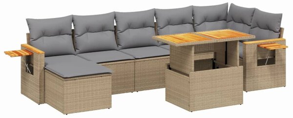 8 részes bézs polyrattan kerti ülőgarnitúra párnával