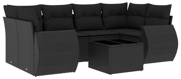 7 részes fekete polyrattan kerti ülőgarnitúra párnával