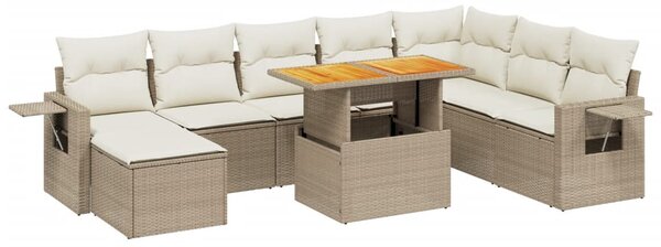 9 részes bézs polyrattan kerti ülőgarnitúra párnákkal