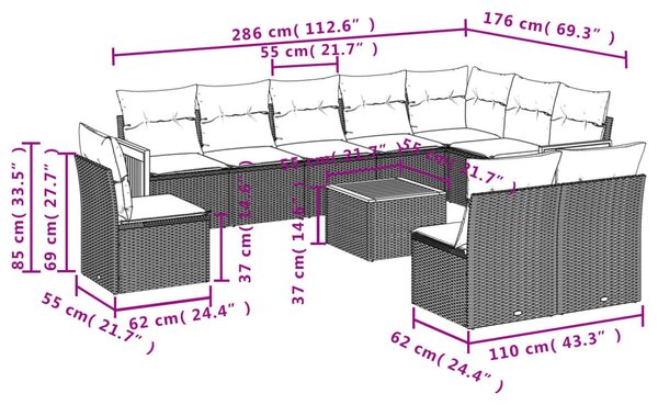 11 részes szürke polyrattan kerti ülőgarnitúra párnákkal