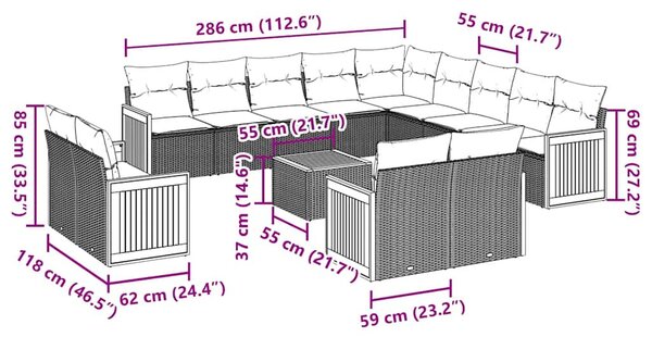 14 részes fekete polyrattan kerti ülőgarnitúra párnákkal
