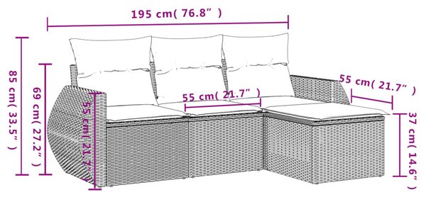 4 részes bézs polyrattan kerti ülőgarnitúra párnákkal