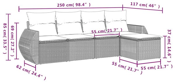 5 részes bézs polyrattan kerti ülőgarnitúra párnákkal