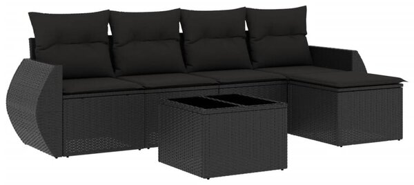 6 részes fekete polyrattan kerti ülőgarnitúra párnákkal