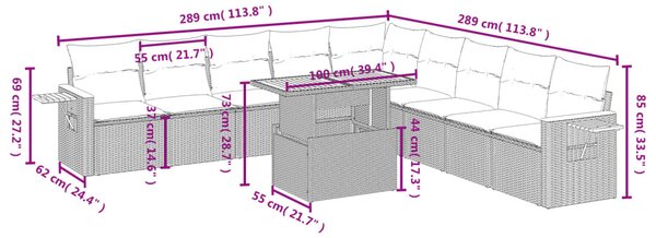 11 részes bézs polyrattan kerti ülőgarnitúra párnákkal