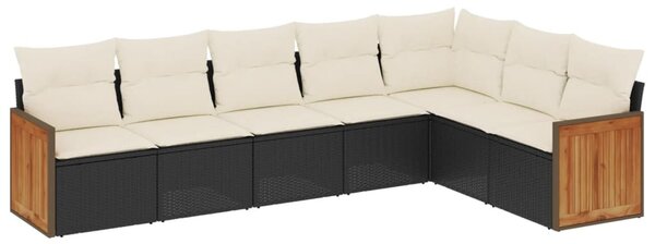 7 részes fekete polyrattan kerti ülőgarnitúra párnával