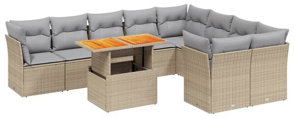 10 részes bézs polyrattan kerti ülőgarnitúra párnával