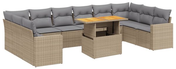 11 részes bézs polyrattan kerti ülőgarnitúra párnákkal