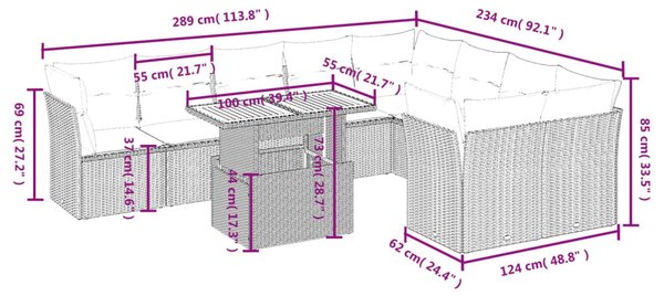 10 részes bézs polyrattan kerti ülőgarnitúra párnával