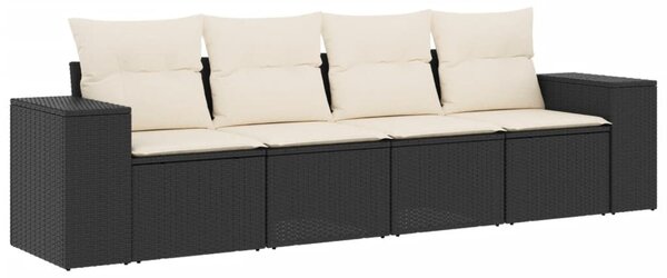 4 részes fekete polyrattan kerti ülőgarnitúra párnákkal
