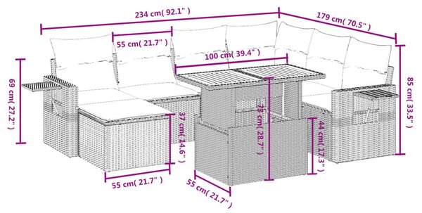 8 részes bézs polyrattan kerti ülőgarnitúra párnával