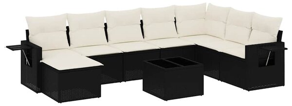 9 részes fekete polyrattan kerti ülőgarnitúra párnákkal