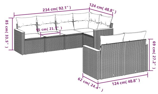 7 részes fekete polyrattan kerti ülőgarnitúra párnával